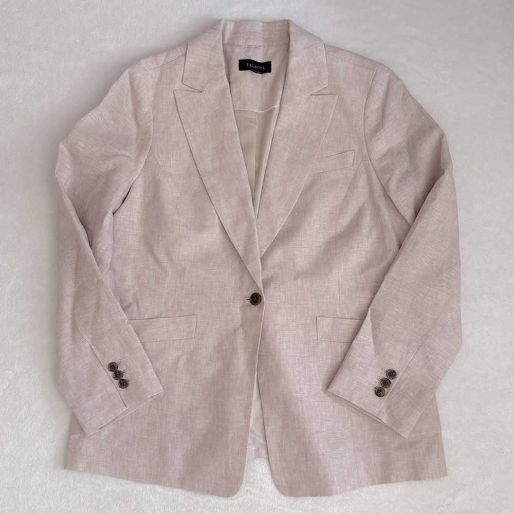 {NWOT} Talbots | Classic Linen Single Button Blazer Jacket VN1953 Cream (14)